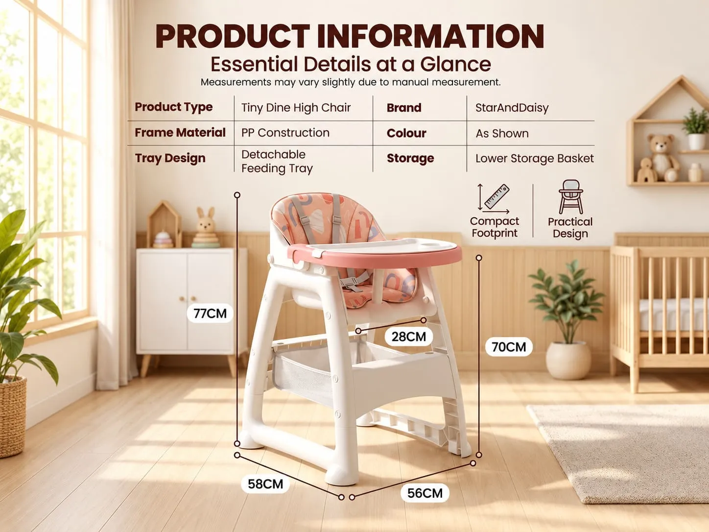 Tiny Dine Baby High Chair with 5-Point Safety Belt