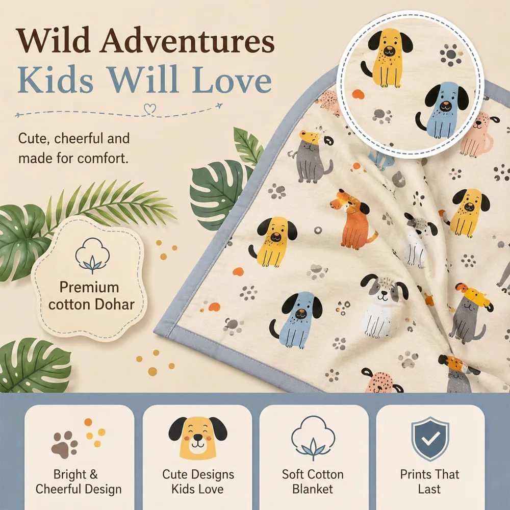 wild adventure Cotton Dohar Puppy print