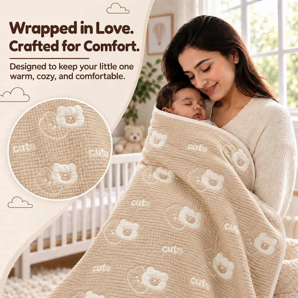 wrapped Muslin 6 layer blanket beige big teddy