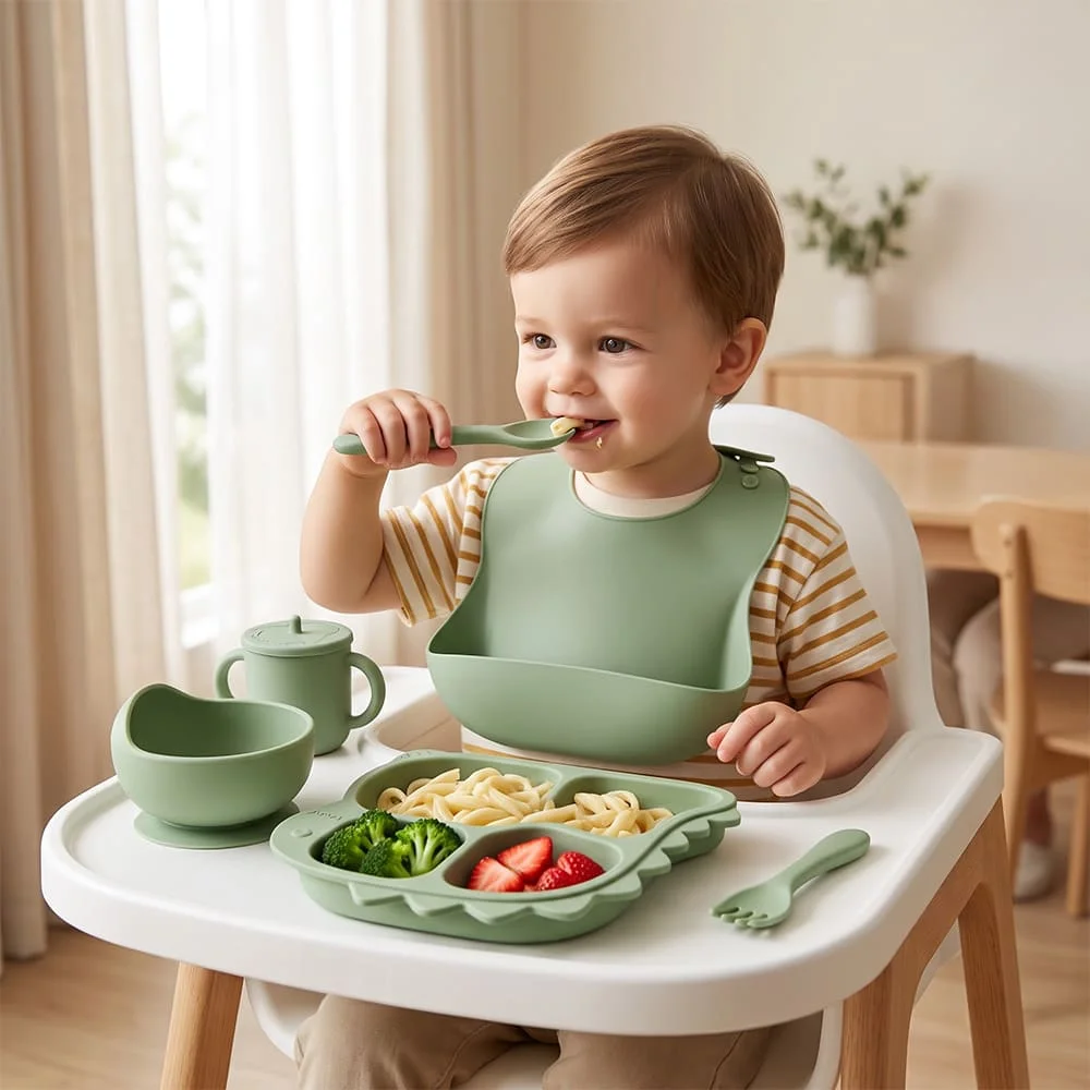 Baby feeding set green