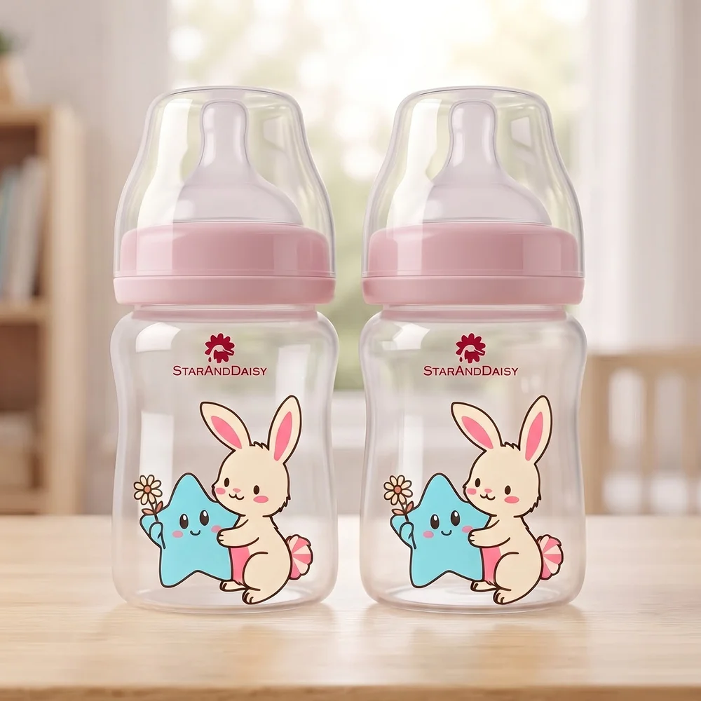 Plastic Feeding Bottle Wide Neck 150ml Pack of 2 copypink