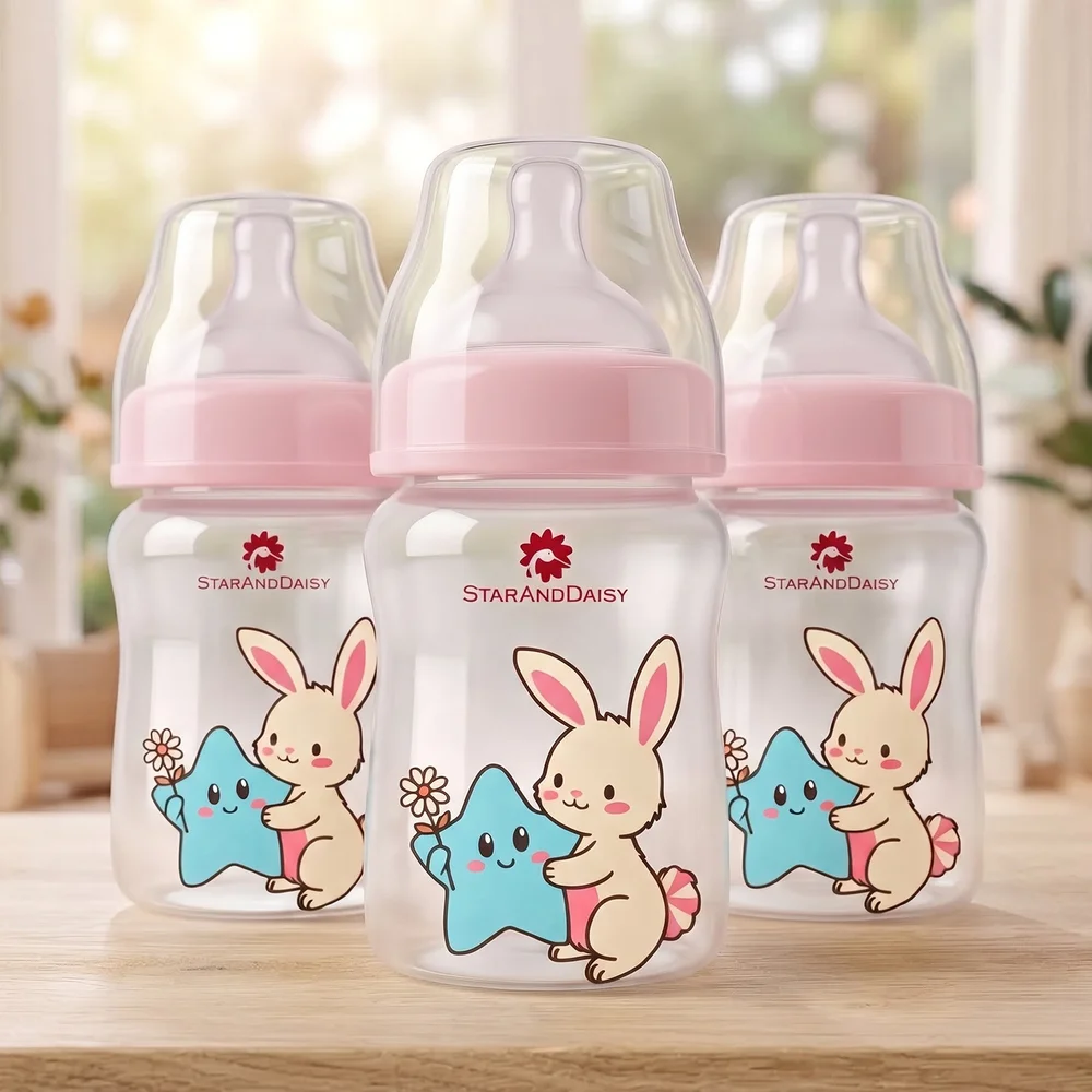 Plastic Feeding Bottle Wide Neck 150ml Pack of 3 copypink