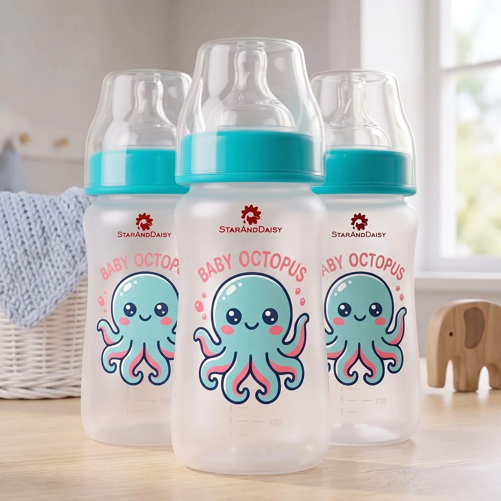 Plastic Feeding Bottle Wide Neck 250ml Pack of 3 copygreen