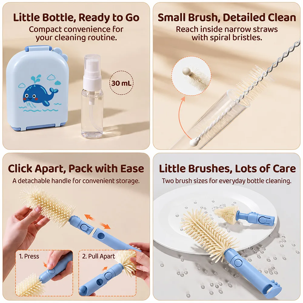 Portable bottle cleaning brush