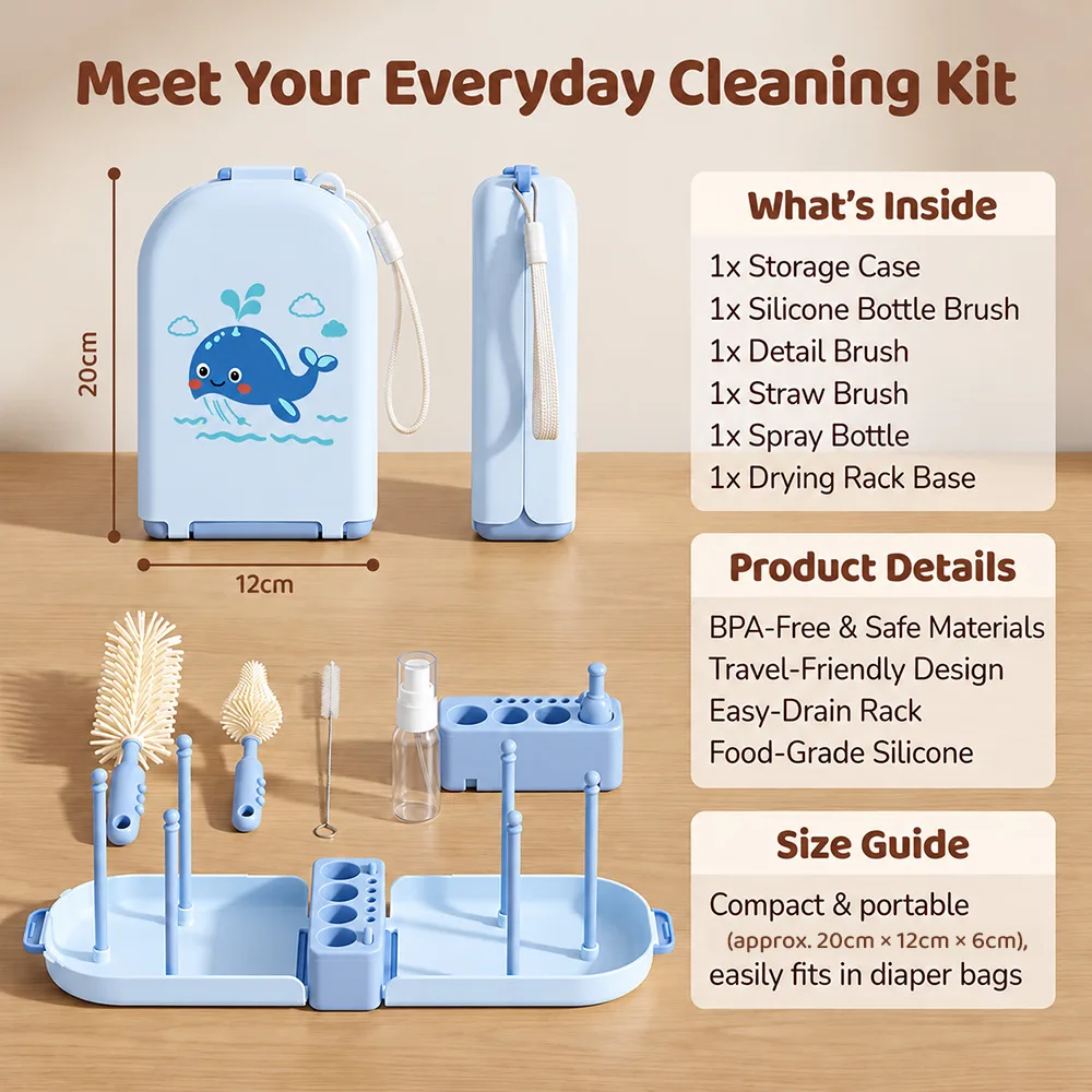 Portable bottle cleaning brush