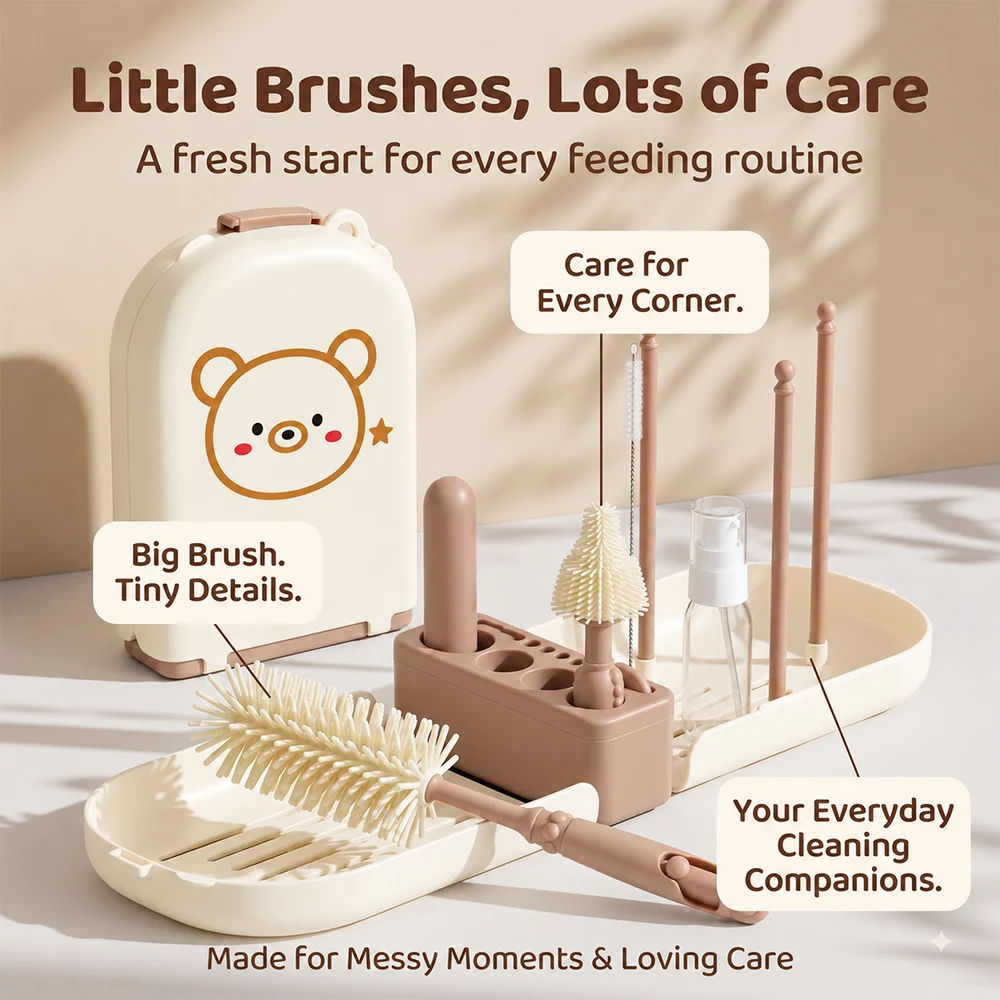 Portable bottle cleaning brush