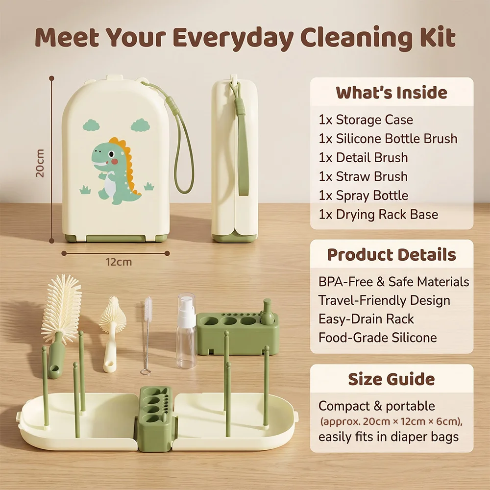 Portable bottle cleaning brush