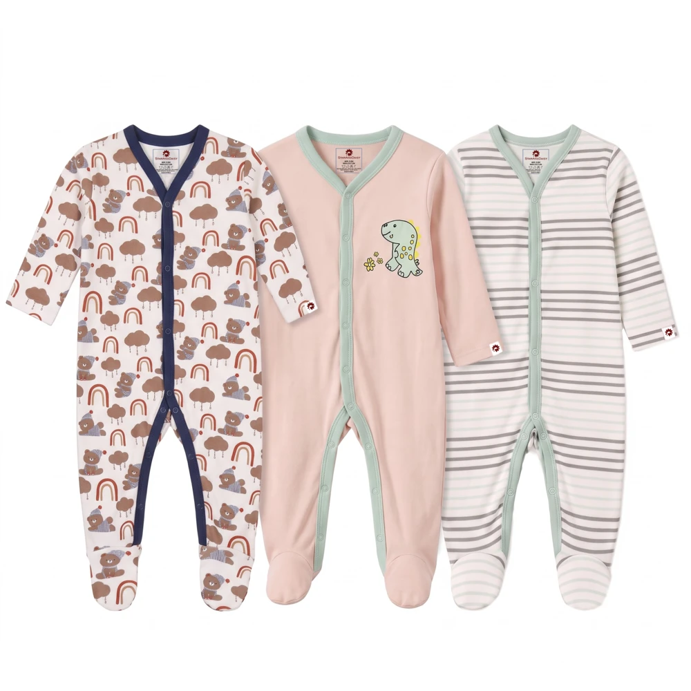 StarAndDaisy Baby Cotton Romper Bodysuit Pack of 3, Full Sleeves Jumpsuit Set for Newborn – Pack of 3