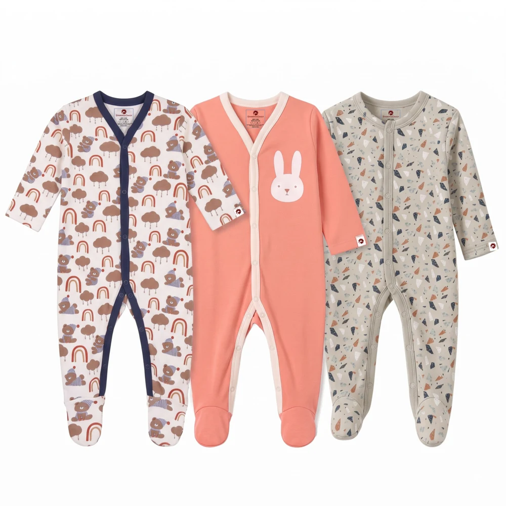 StarAndDaisy Baby Cotton Full Sleeves Romper Set of 3 for Newborn Bodysuit, 3 Piece Jumpsuit for Baby Clothing Set, Soft Cotton Romper Bodysuit – Pack of 3
