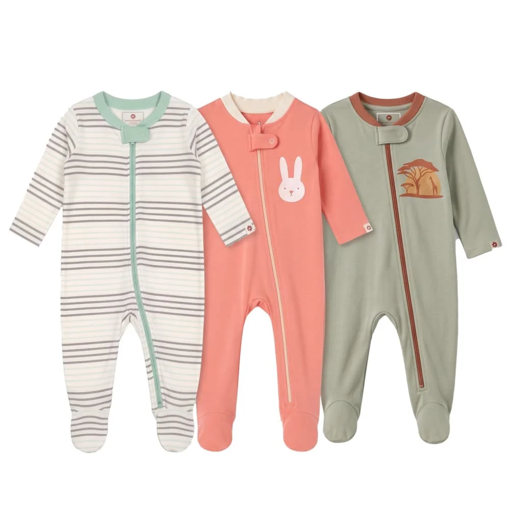 StarAndDaisy Premium Newborn Sleepsuit Pack of 3, 100% Cotton Interlock Baby Romper with Full-Length Zipper, Soft Breathable Footed Onesie for 0-3 Months